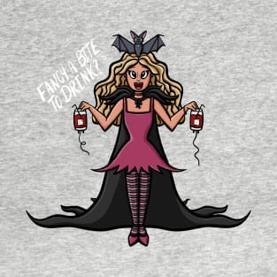 Fancy A Bite To Drink? Vampire Girl and Her Bat Bestie Digital Illustration T-Shirt